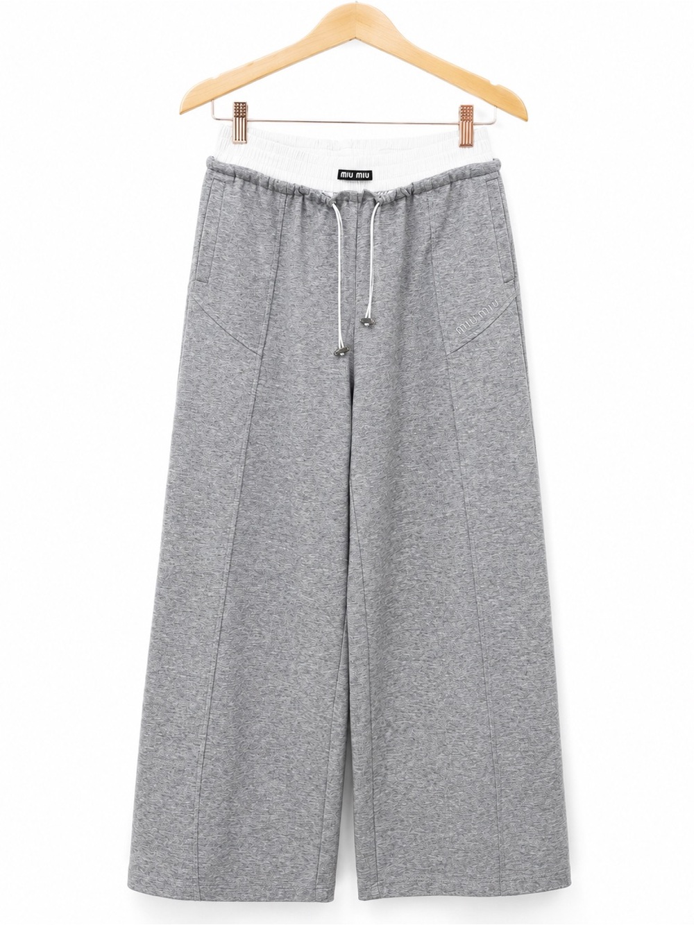 Miu Miu Gray Wide-Leg Flare Sweatpants Embroidered Logo Italy Sz M Fits S